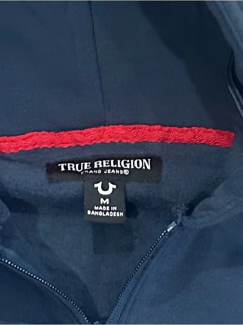 True Religion Navy & Red Zip-Up Men’s Hoodie, Size M